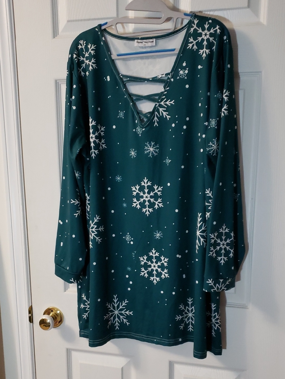 Teal Snowflake Lace-Up Tunic Top - Women